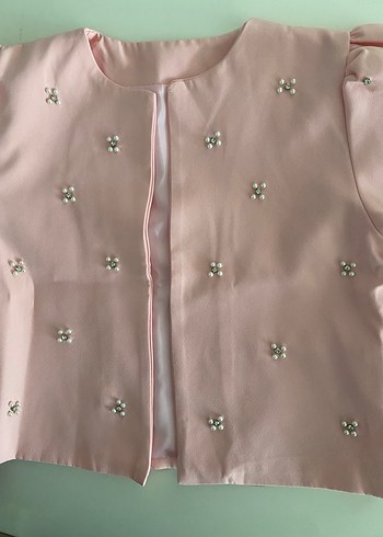 Düğmeli Pembe Kız Bolero Ceket Etek Takım - Görsel 9