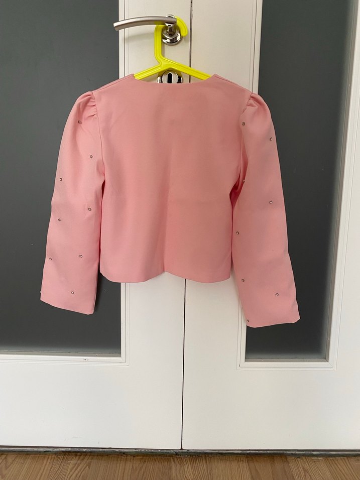 Düğmeli Pembe Kız Bolero Ceket Etek Takım - Görsel 3