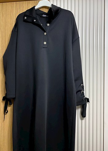 Siyah Düğmeli Uzun Salaş Kadın Elbise - Görsel 5