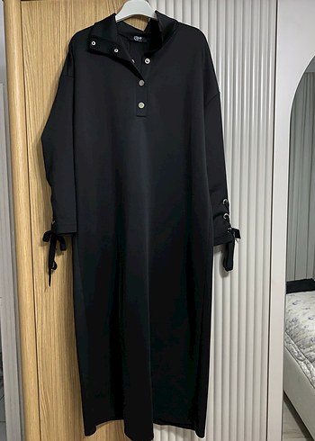 Siyah Düğmeli Uzun Salaş Kadın Elbise - Görsel 2