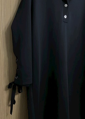 Siyah Düğmeli Uzun Salaş Kadın Elbise - Görsel 3