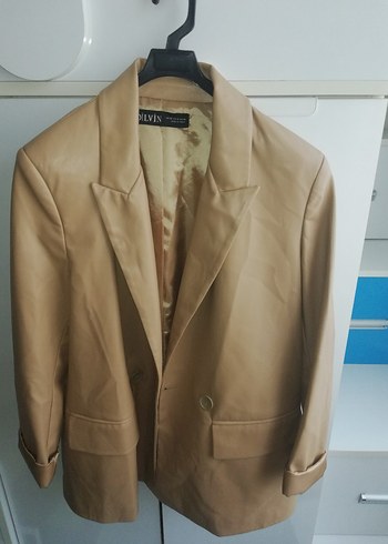 Bej Deri Kadın Blazer Ceket dilvin