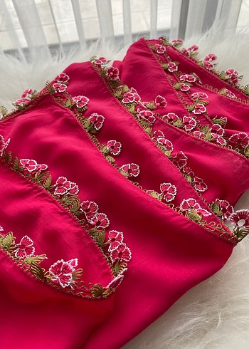 Pembe Dantel İşlemeli Kadın Fular - Görsel 2