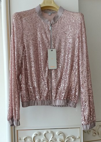 Pembe Parlak Payetli Kadın Bluz 38 Beden