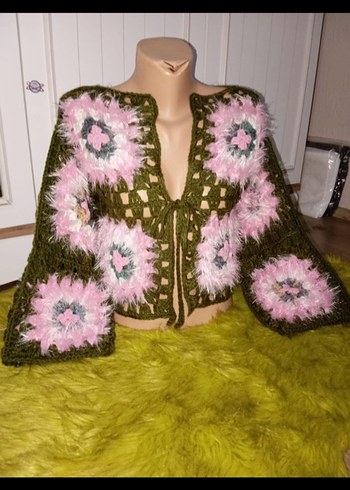 Nakışlı Bohem Mini Triko Hırka - Görsel 2