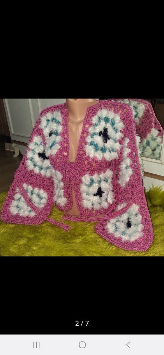 Pembe Bohem Mini Örgü Hırka - Görsel 2