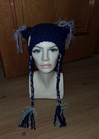 Mavi ve Gri Örgü Bohem Bere - Görsel 5