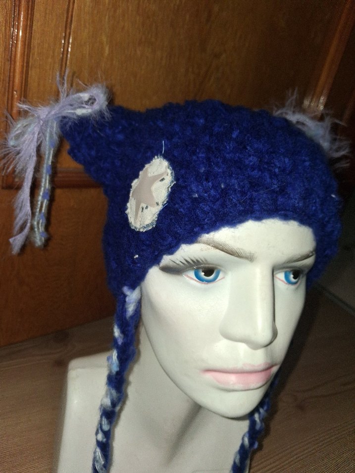 Mavi ve Gri Örgü Bohem Bere - Görsel 4