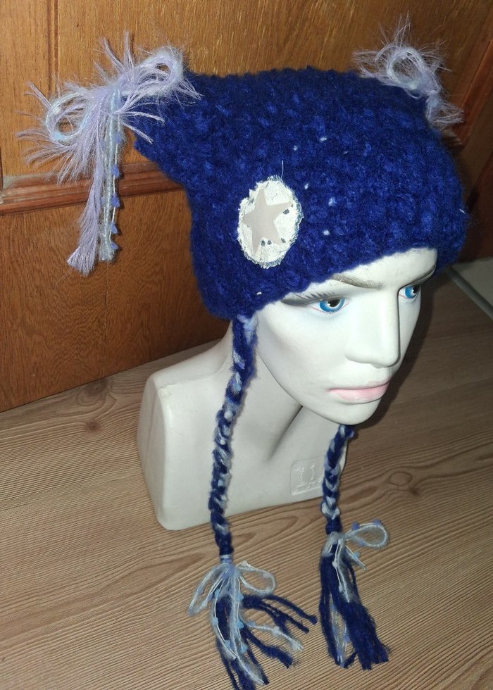 Mavi ve Gri Örgü Bohem Bere - Görsel 3