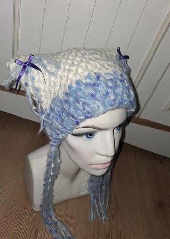 Kadın Mavi Örgü Avant-Garde Bere - Görsel 2