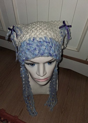 Kadın Mavi Örgü Avant-Garde Bere - Görsel 4