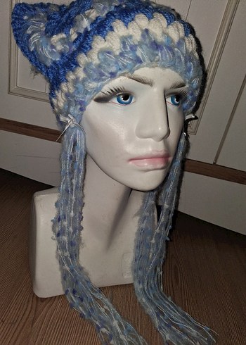 Mavi Örgü Kadın Bere - Görsel 3