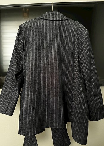 Fushya Lacivert Çizgili Kadın Blazer - Görsel 3