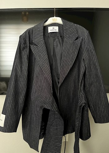 Fushya Lacivert Çizgili Kadın Blazer - Görsel 2