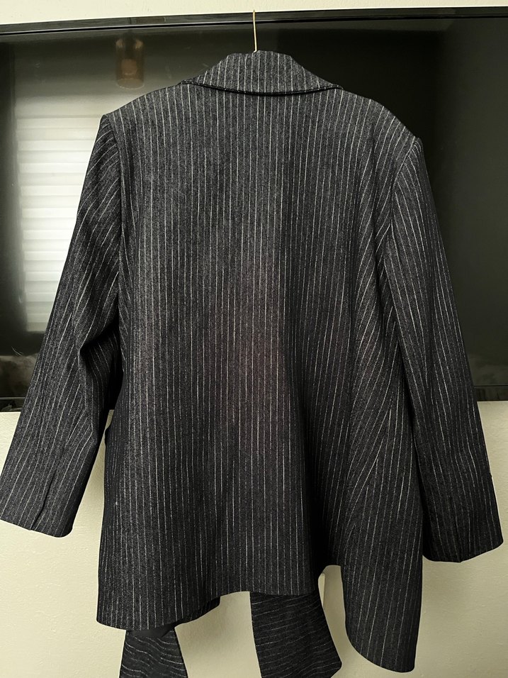 Fushya Lacivert Çizgili Kadın Blazer - Görsel 3