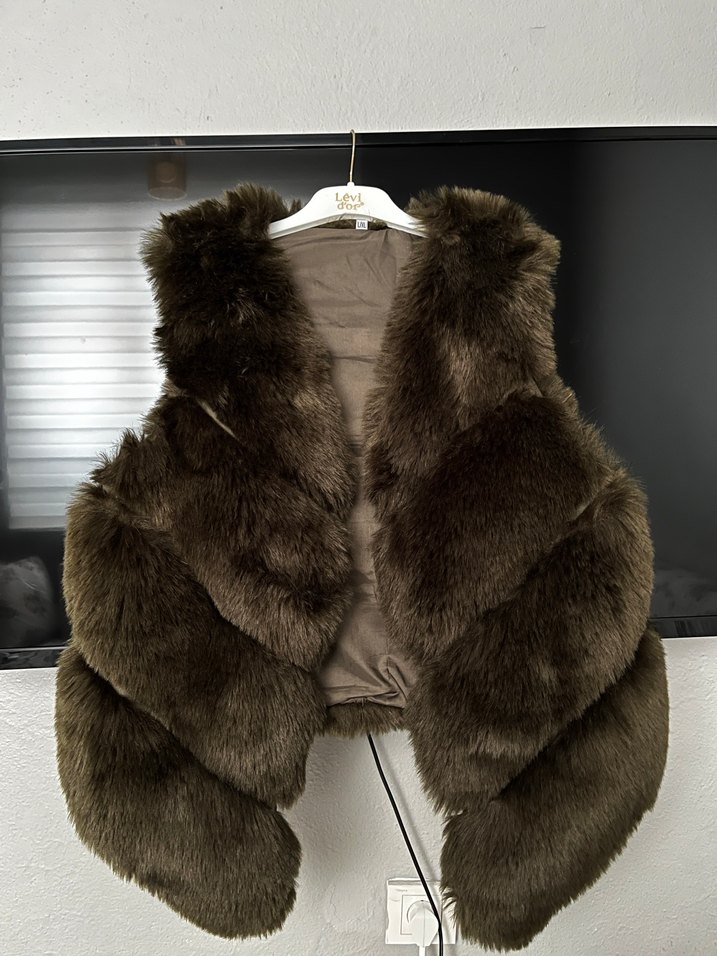 Haki Yeşili Kürk Detaylı Kadın Yelek - Görsel 2