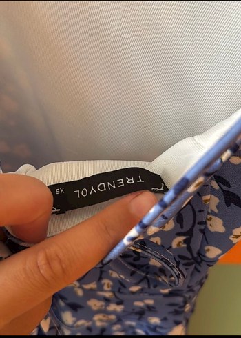 xs Beden Mavi V Yaka Askılı Elbise