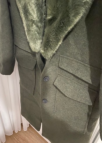 Kürk Yaka Haki Kadın Kaban - Görsel 3