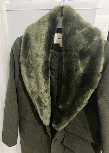 Kürk Yaka Haki Kadın Kaban - Görsel 2