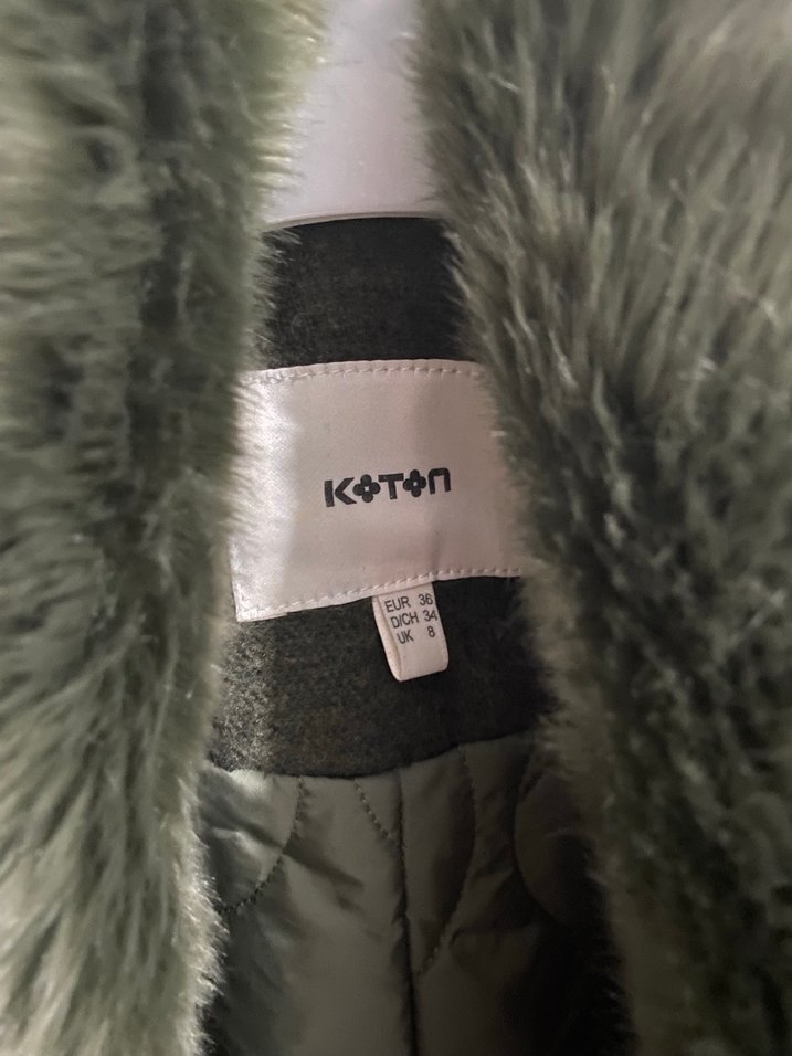 Kürk Yaka Haki Kadın Kaban - Görsel 4