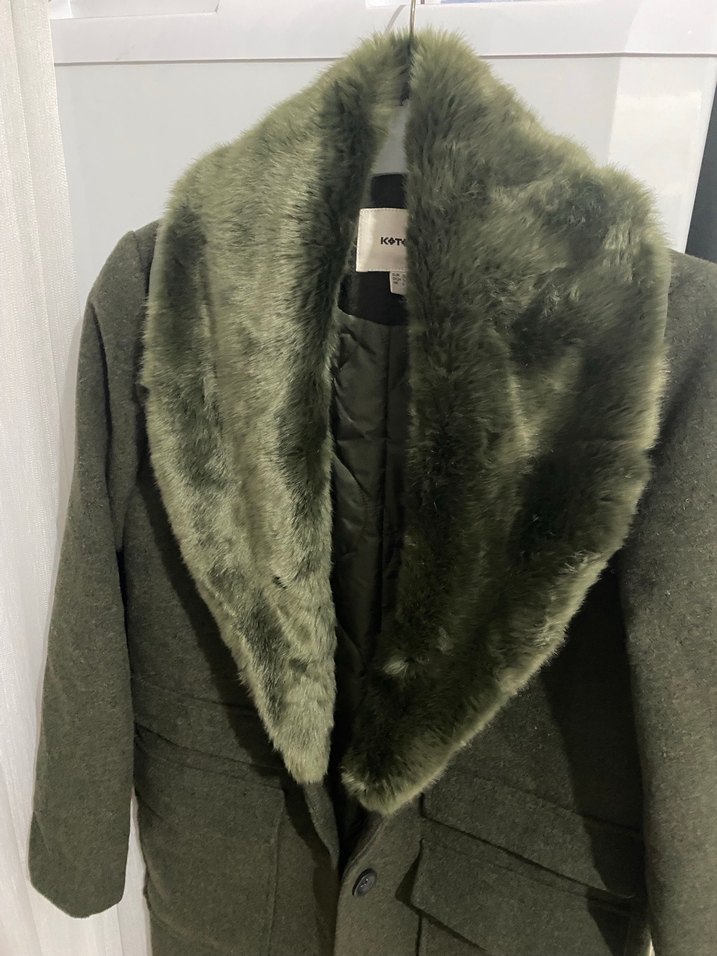 Kürk Yaka Haki Kadın Kaban - Görsel 2