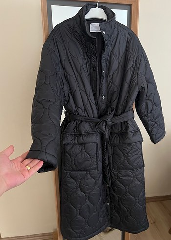 Kemerli Siyah Midi Kadın Mont Xs beden S/m de uyar