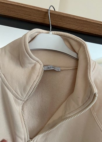 Addax Bej Yüksek Yakalı Fermuarlı Sweatshirt