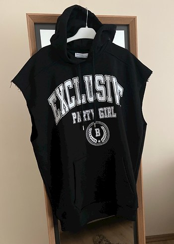 xs Beden siyah Renk Kolsuz Kapüşonlu Siyah Sweatshirt
