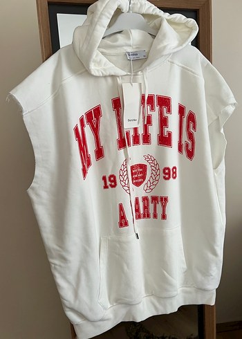 s Beden Beyaz Kolsuz Kapüşonlu Sweatshirt
