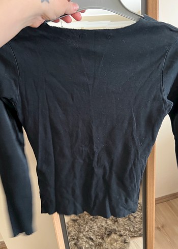 Siyah V Yaka Uzun Kollu Hamile Tişörtü - Görsel 3