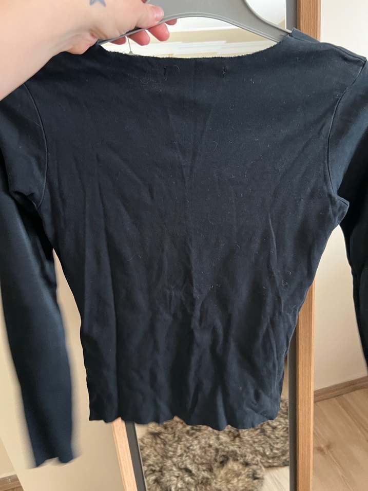 Siyah V Yaka Uzun Kollu Hamile Tişörtü - Görsel 3