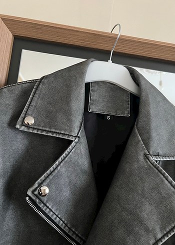 Gri Deri Biker Ceket - Görsel 5