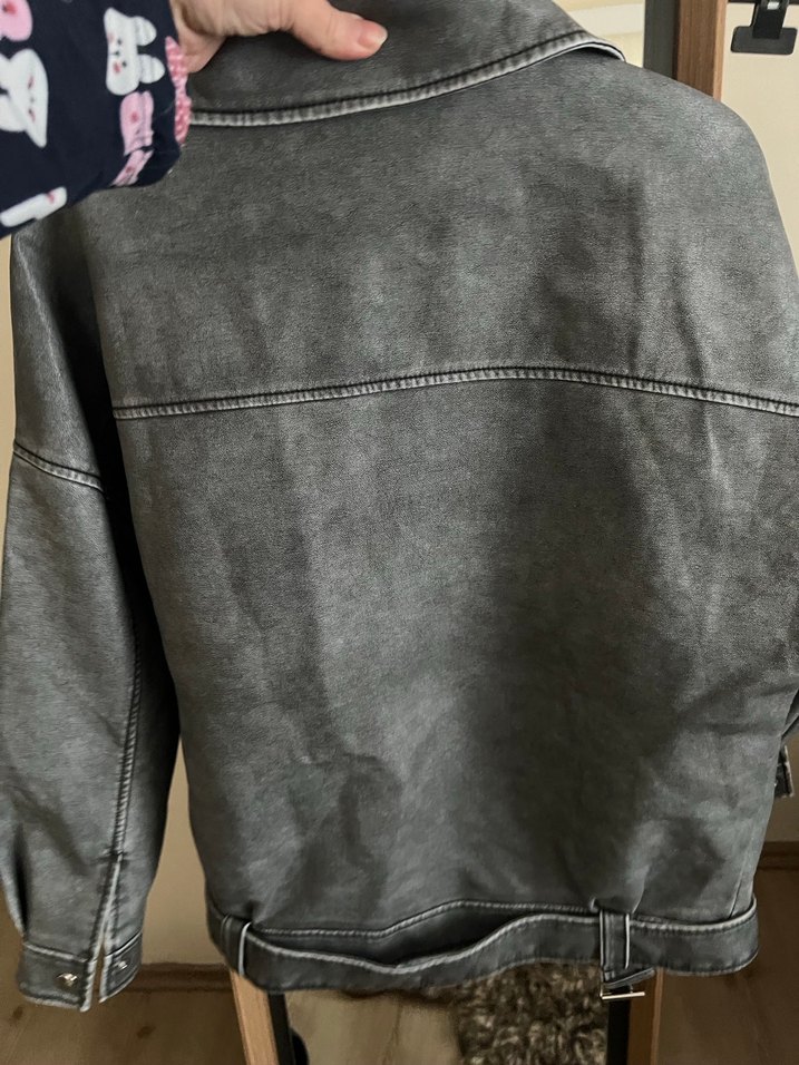 Gri Deri Biker Ceket - Görsel 4