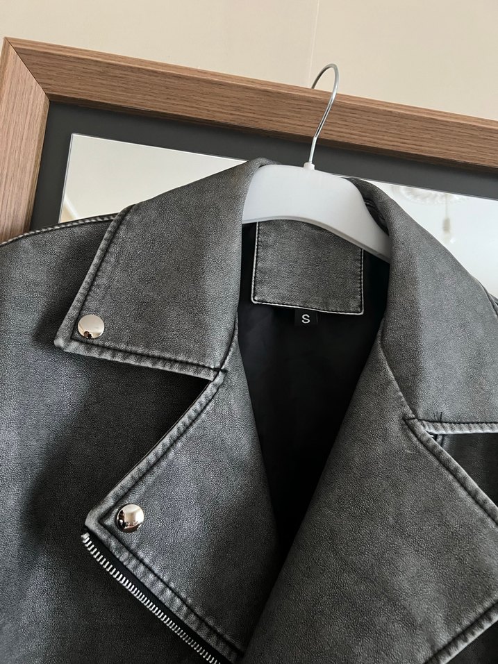 Gri Deri Biker Ceket - Görsel 5