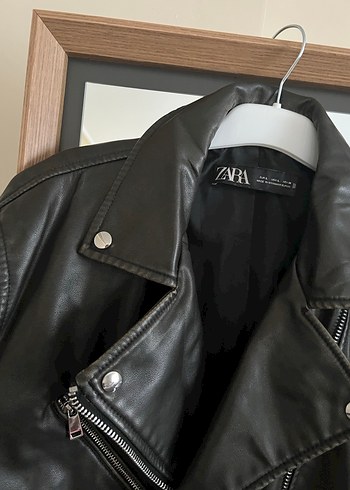 Siyah Kadın Deri Biker Ceket - Görsel 2