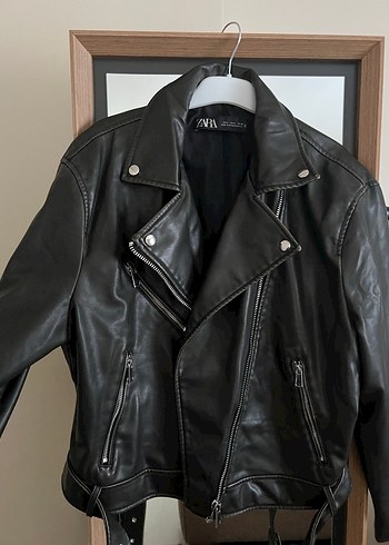 Siyah Kadın Deri Biker Ceket - Görsel 3