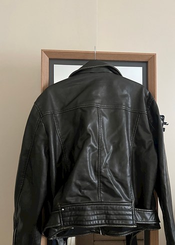 Siyah Kadın Deri Biker Ceket - Görsel 4