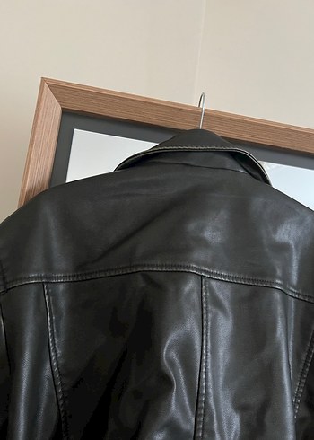 Siyah Kadın Deri Biker Ceket - Görsel 5