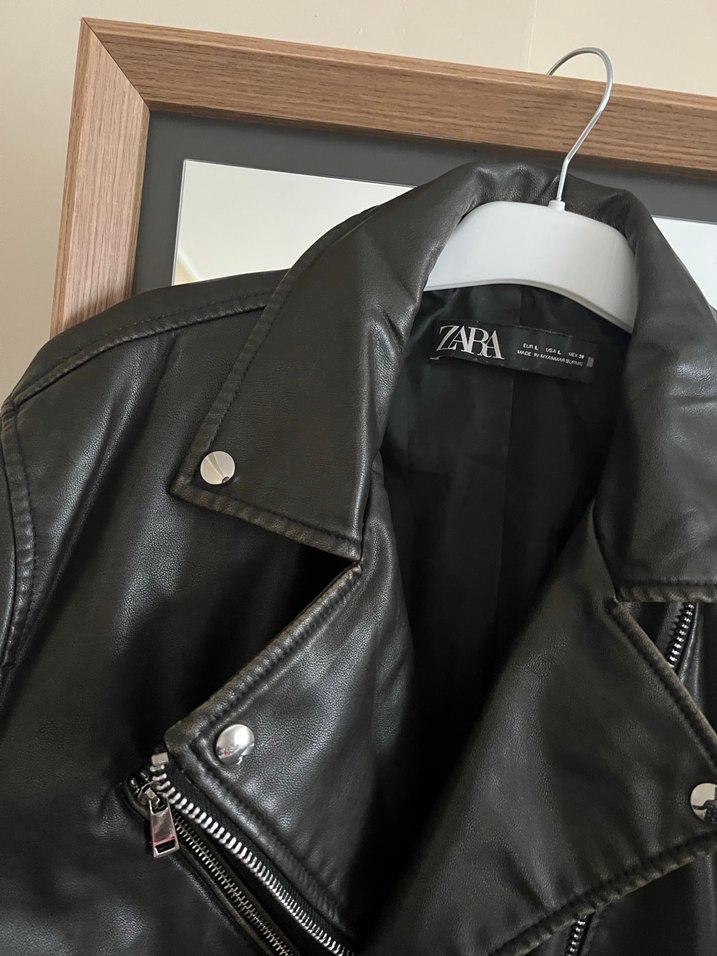 Siyah Kadın Deri Biker Ceket - Görsel 2