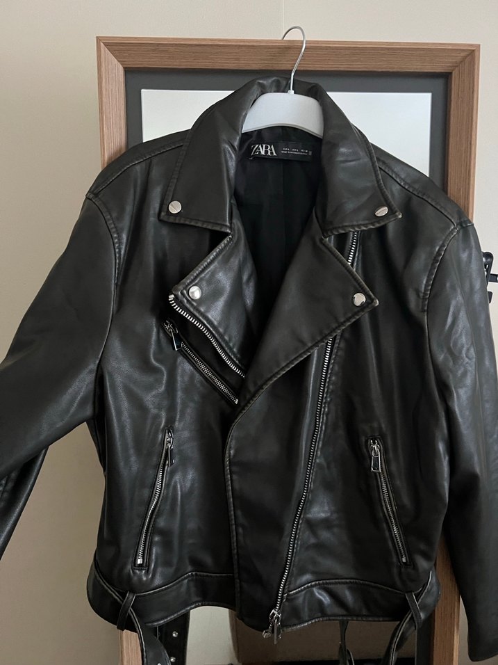 Siyah Kadın Deri Biker Ceket - Görsel 3