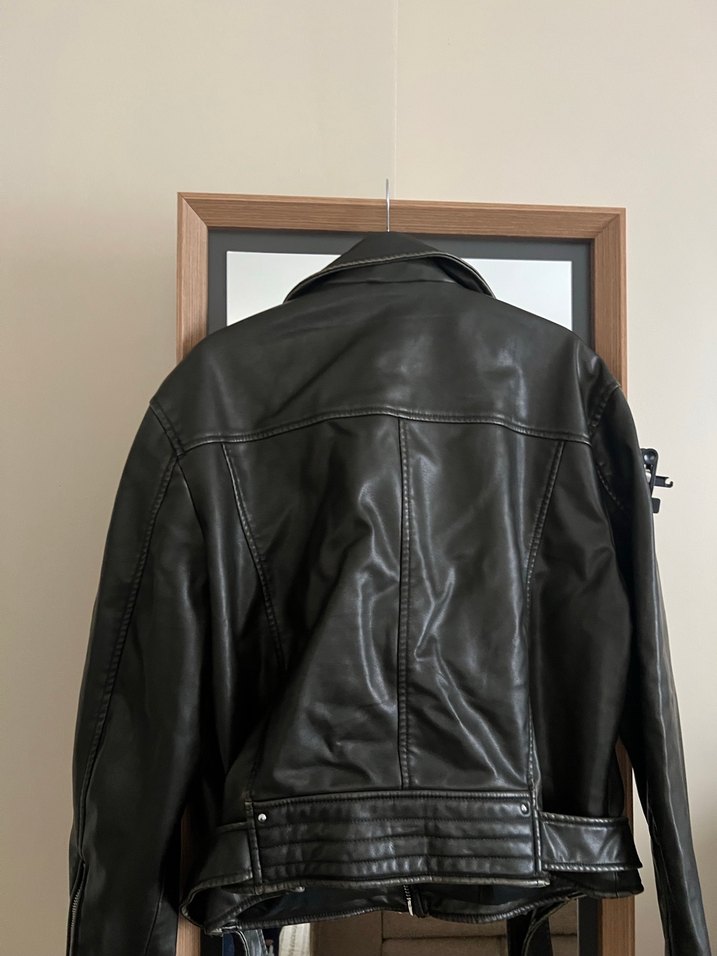 Siyah Kadın Deri Biker Ceket - Görsel 4