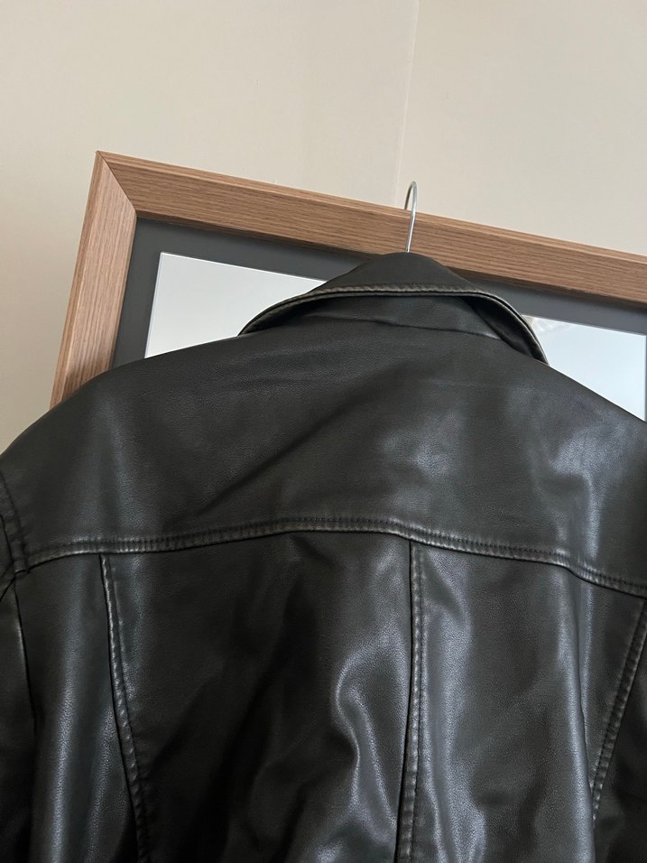 Siyah Kadın Deri Biker Ceket - Görsel 5