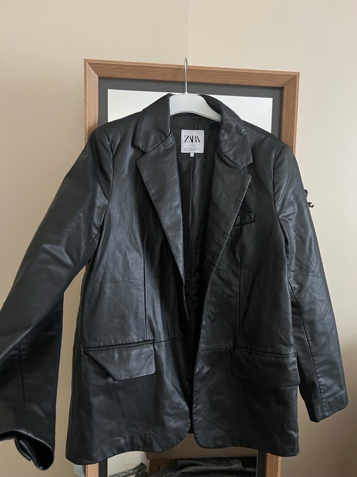 Siyah Deri Midi Ceket - Zara - Görsel 2