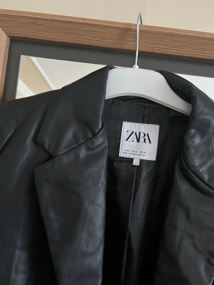 Siyah Deri Midi Ceket - Zara - Görsel 3