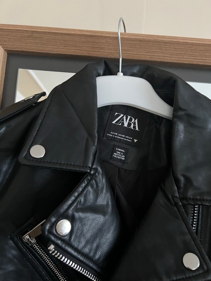 Kadın Siyah Deri Biker Ceket - Görsel 2