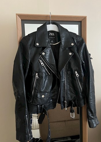 Kadın Siyah Deri Biker Ceket - Görsel 2