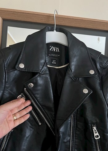 Kadın Siyah Deri Biker Ceket - Görsel 3