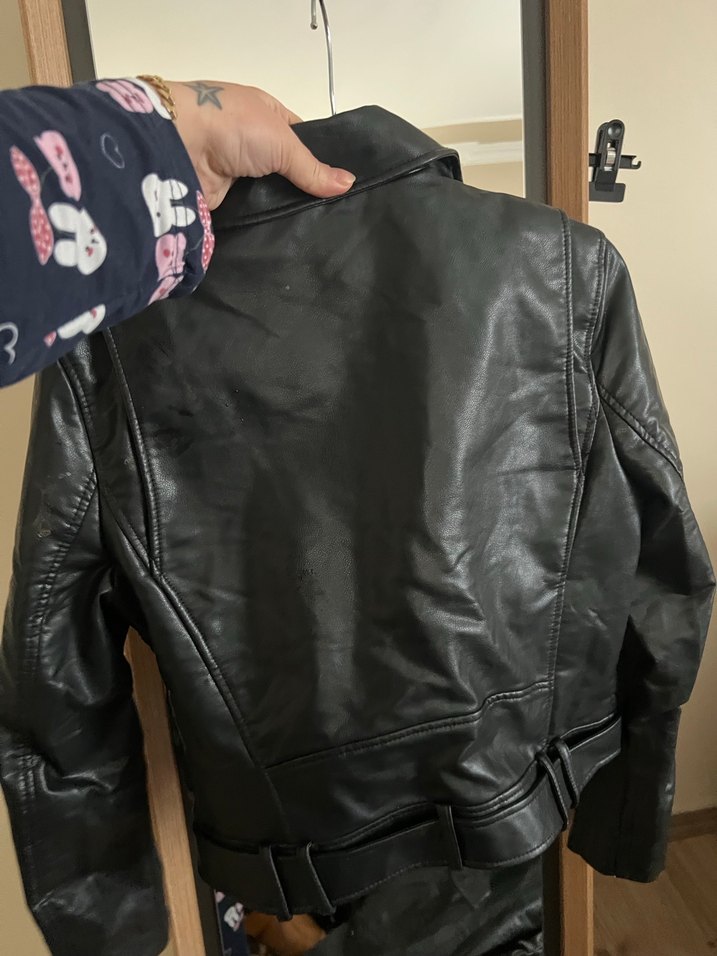 Kadın Siyah Deri Biker Ceket - Görsel 4