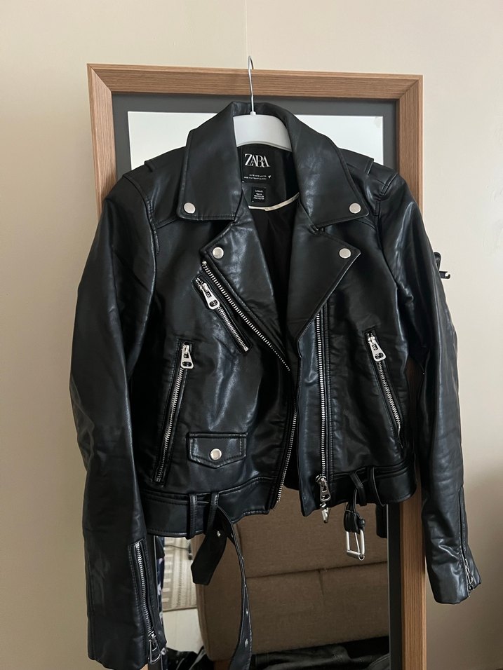 Kadın Siyah Deri Biker Ceket - Görsel 2