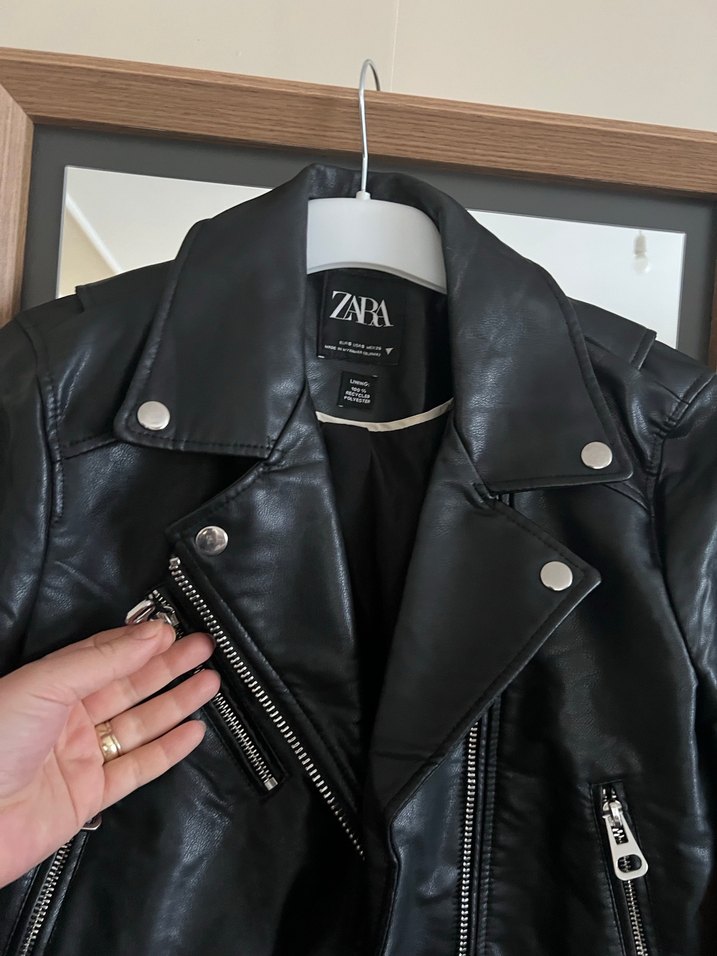 Kadın Siyah Deri Biker Ceket - Görsel 3